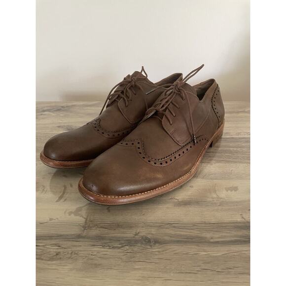 John Varvatos Waverly Wing Tip Brown Leather Place Up Dress Shows Oxfords S 10.5 - Picture 1 of 9